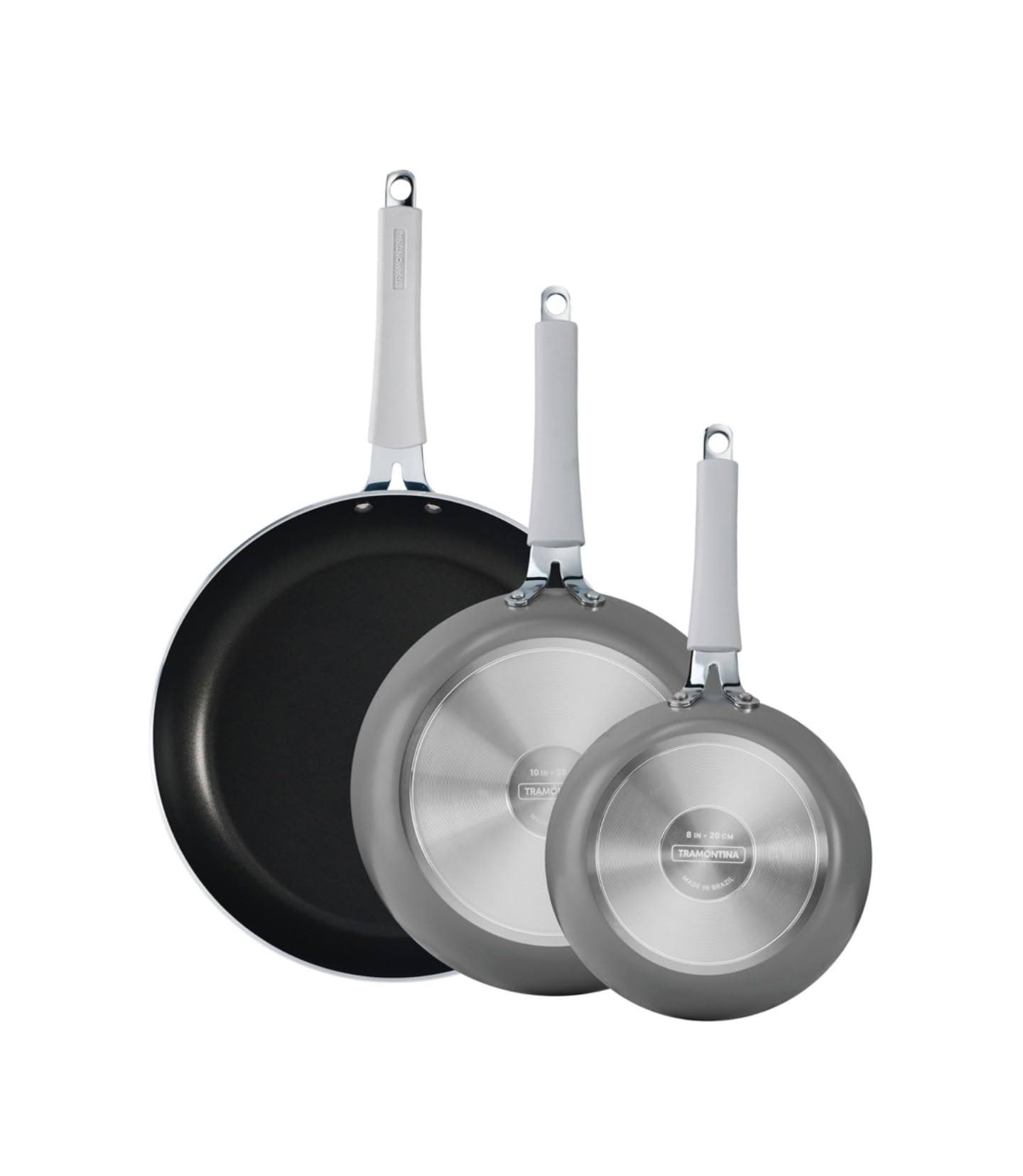 c7b667dd0a75bee45748712beee32af15727449d9dadbd2e1c7b3ec6040d01d0.jpg Tramontina 3 Piece Nonstick Fry Pan Set 8" 10" 12", Heavy-Gauge Aluminum, Porcelain Enamel Exterior, Reinforced Nonstick Interior Is Made Without - Image 1