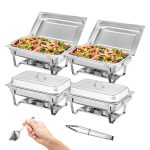 VEVOR 8 Qt. Chafing Dish Buffet Set Stainless Chafer with 4 Full Size Pans Rectangle Catering Warmer Server (4-Pack)