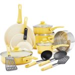 GreenLife Soft Grip Healthy Ceramic Nonstick Yellow Cookware Pots and Pans Set, 16-Piece