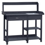 VEIKOUS Wooden Potting Bench Tables 42.1-in x 47.9-in x 15.3-in Gray Potting Bench | PG0103-02GY-03