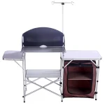 Folding Cooking Table Outdoor Portable Cook Station Aluminum Camping Kitchen with Storage Organizer, Silver