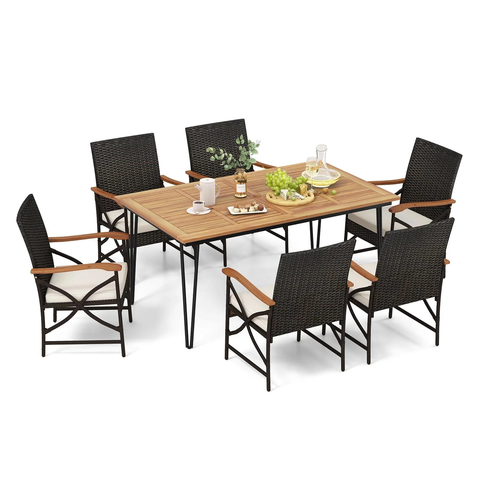 c87097b698aed1a1670d255aac3dd284fcbce771d170a312eb122918d8019519.webp Tangkula 7 Pieces Patio Dining Set with Acacia Wood Dining Table, Rattan Armchairs, Soft Cushions - Image 1