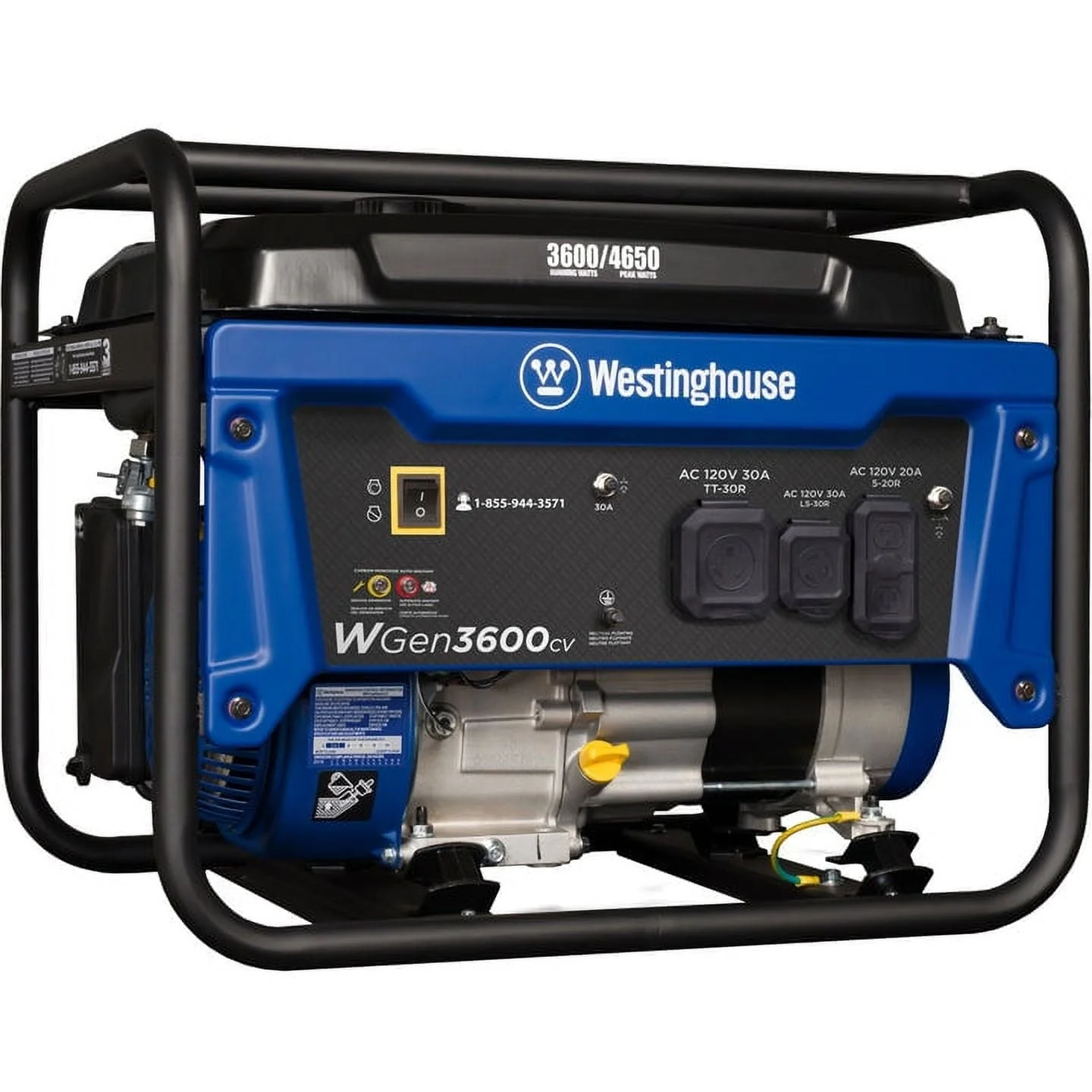 c8ab607c8363957b3c663fcde5b5b5eee446ecfdd9f2431c862e9a7d04f17441.webp Westinghouse 4650 Peak Watt Portable Gas Powered Generator, Recoil Start, RV Ready Outlet, CO Sensor - Image 1