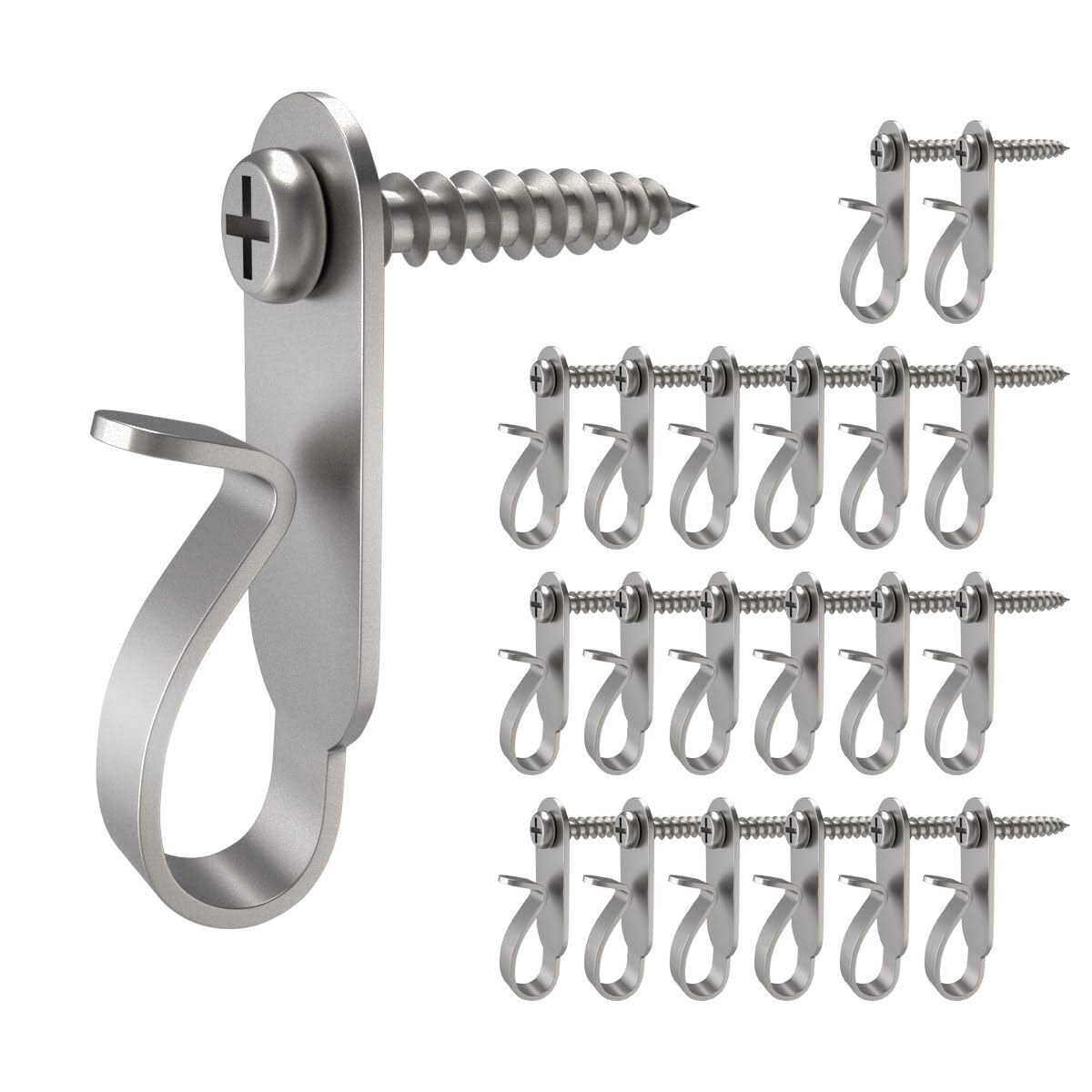 c8c5ede6dda1e4aee35ea45b84c769f73796a28ff3d67db27655e76bb5fc4e77.jpg GEZIDEA Light Hanger Hooks,Screw Hooks for Hanging Christmas Light,Light Wire and LED Fairy LED Light Clips,Stainless Steel,40 Pack - Image 1