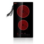 VEVOR 20 x 11.6 in. Built in Electric Stove Top 2 Burners Glass Radiant Cooktop with Sensor Touch Control Timer & Child Lock Black