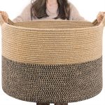 INDRESSME Extra Large Woven Baskets for Storage, 21.7 x 13.8 Blanket Basket Wicker Laundry Basket for Organizing Toy Pillow Shoe for Entryway