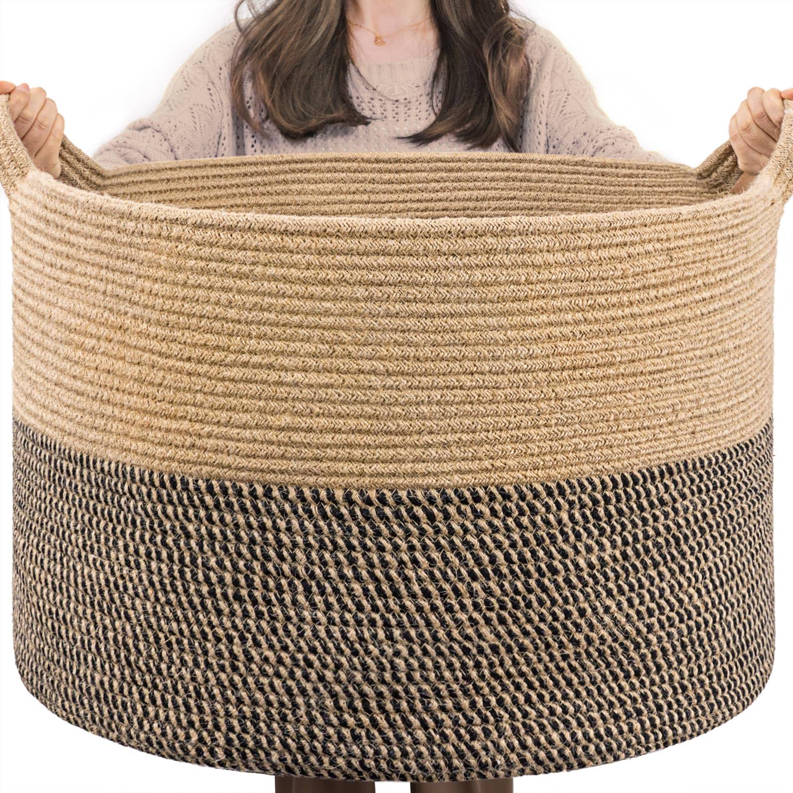 c8e9806dac31b0abf579d227ec025c34925a16be5716a92906bb8e64c32c3fe0.jpg INDRESSME Extra Large Woven Baskets for Storage, 21.7 x 13.8 Blanket Basket Wicker Laundry Basket for Organizing Toy Pillow Shoe for Entryway - Image 1