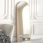 BEAUTYPEAK Arched Full Length Floor Mirror 64"x21.1" Full Body Standing Mirror, Gold