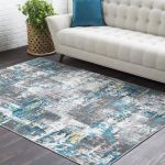Ebern Designs Azurine Distressed Abstract Teal/Gray Area Rug Size: Rectangle 5'3 inch x 7'6 inch Blue