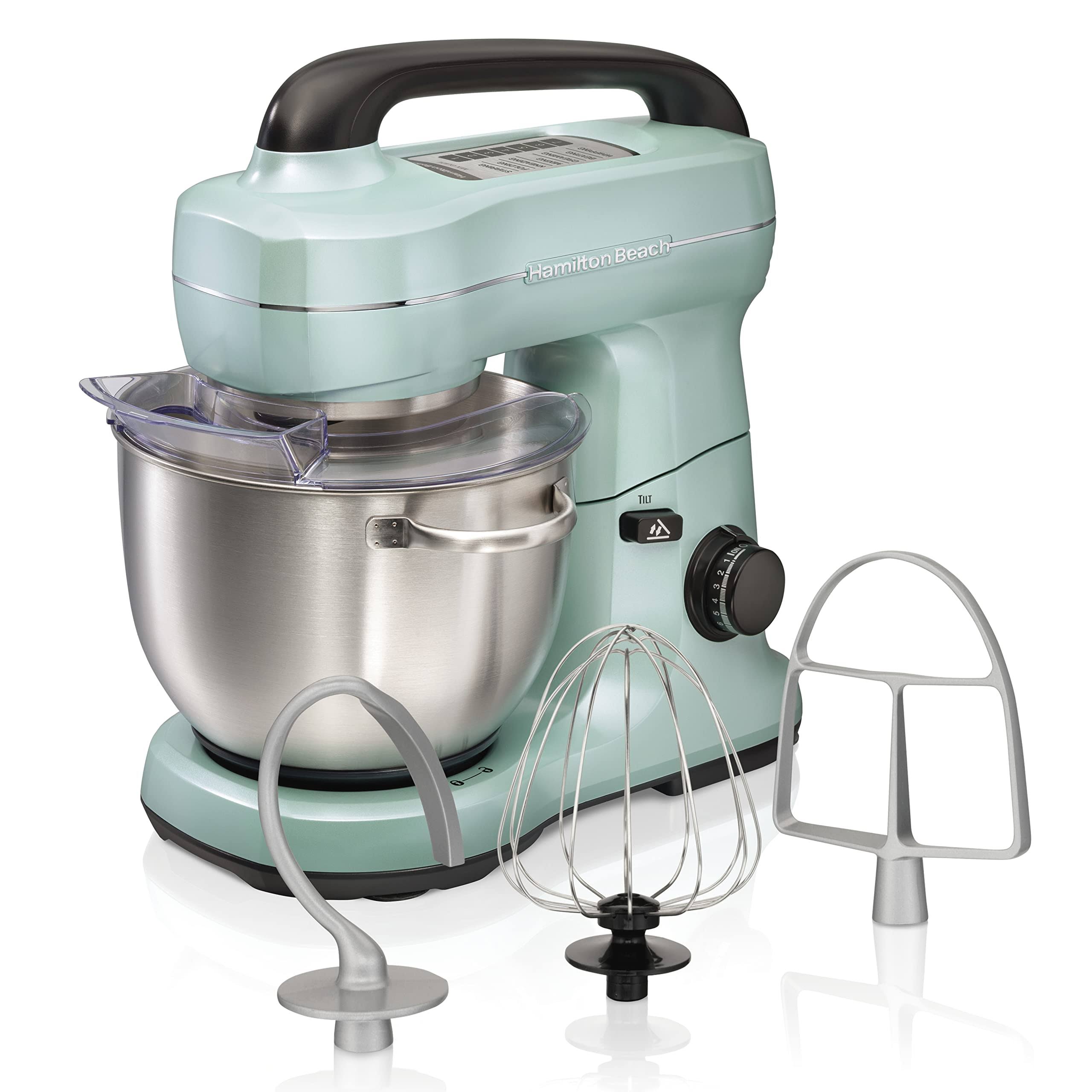 c92fd336174b9b89dbf59767387da58ee3f863c17e27d383f7de4aa78aa7b271.jpg Hamilton Beach 4 Qt. 7-Speed Blue Stand Mixer with Stainless Steel Bowl, Silver - Image 1