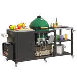 AECOJOY Outdoor Grill Table for Big Green Egg, 69.7" Stainless Steel Grill Cart with Cabinet & Shelves