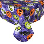 Newbridge Ghoulish Gang Whimsical Halloween Vinyl Flannel Backed Tablecloth, Spooky Skulls and Bats Halloween Vinyl Tablecloth with Flannel Backing,