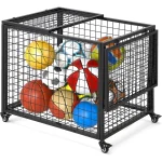 AECOJOY Ball Cart Storage, Rolling Basketball Bin with Wheels for Garage, School, Gym, Sports Equipment and Toy Organizer, Large