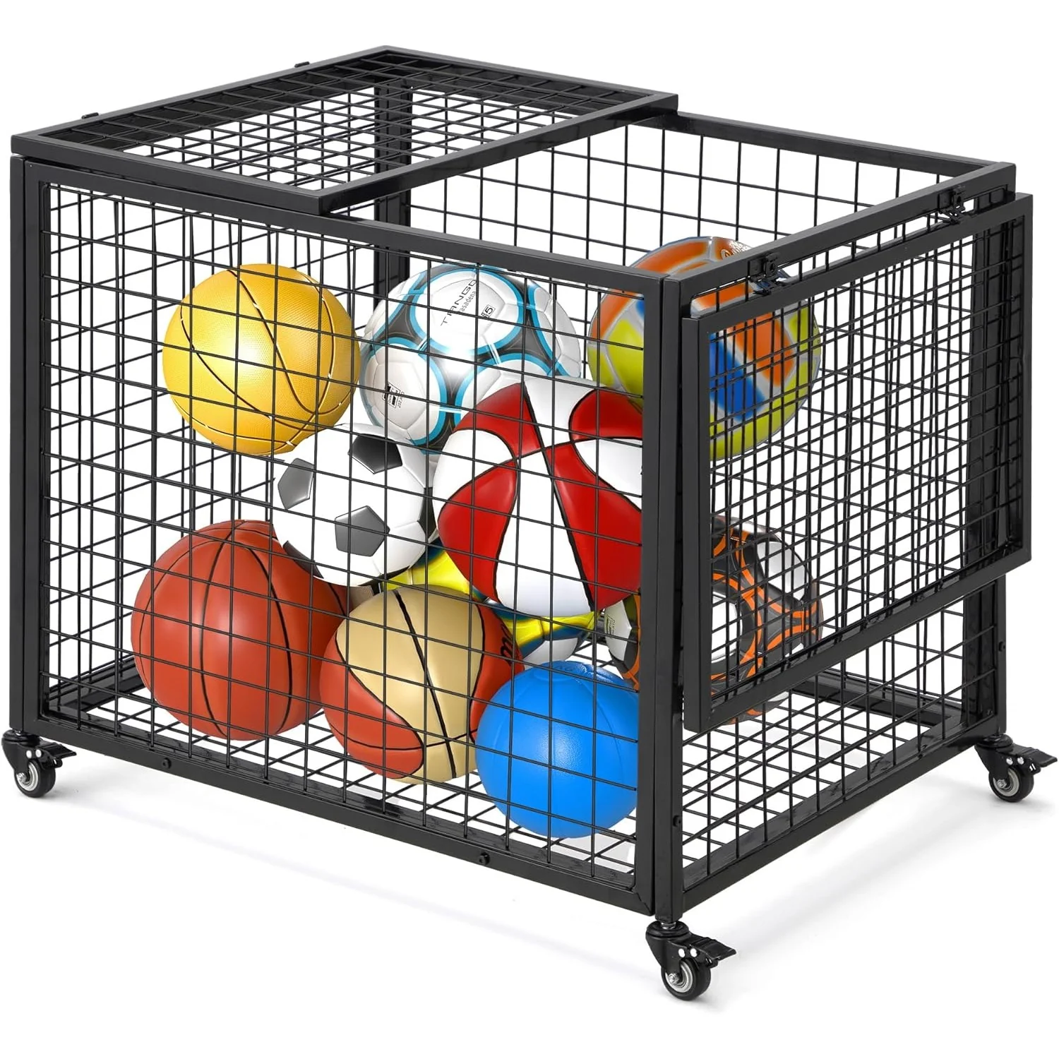 c9839d9e1e483eaecf9196cbc515673b9b8abcd1182e57228a5ed65346cef013.webp AECOJOY Ball Cart Storage, Rolling Basketball Bin with Wheels for Garage, School, Gym, Sports Equipment and Toy Organizer, Large - Image 1