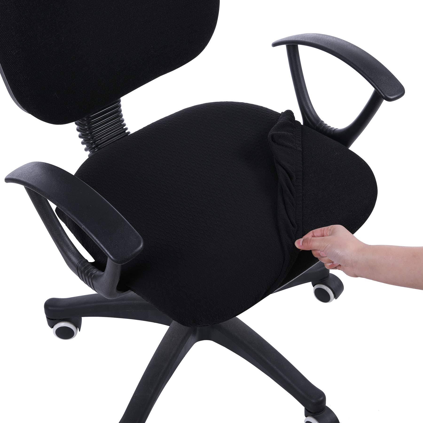 c9890860d851206b1f4a342219b19c78ce674013551048894640ddd7a4a8cce2.jpg smiry Stretch Jacquard Office Computer Chair Seat Covers, Removable Washable Anti-Dust Desk Chair Seat Cushion Protectors - Black - Image 1