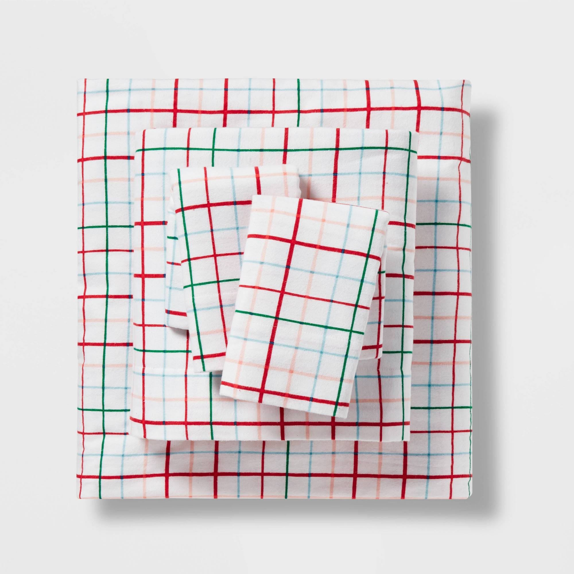c99ded90e9d7f614ce38c4237871c87863d8c7f558ff914b928ab07ebed7d71e.jpg King Christmas Flannel Sheet Set Grid Print - Wondershop - Image 1