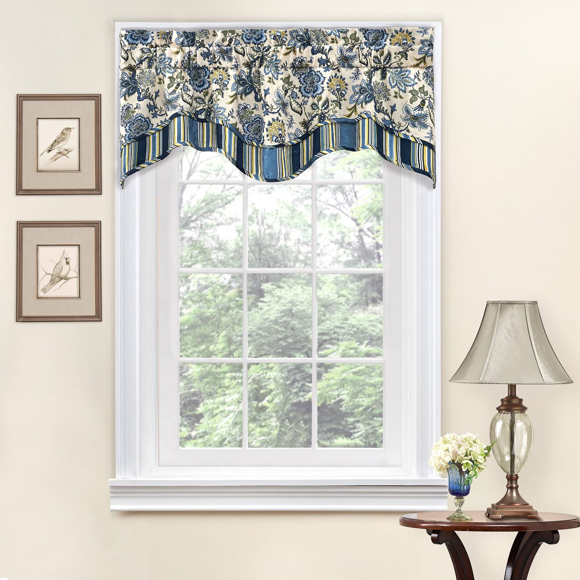 c9c13d4a606c230d9e68d3ec8d375cb3f31eb72eb64bfda18d8dfdc35c04ce62.jpg Traditions by Waverly Navarra Floral Window Valance Porcelain - Image 1