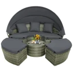 Tangkula Patio Round Daybed with Retractable Canopy(Grey)