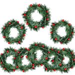 8 Pcs Holly Berry Candle Ring Small Artificial Red Berries Pine Needles Wreath for Christmas Garland Ornaments Decor by Baryuefull