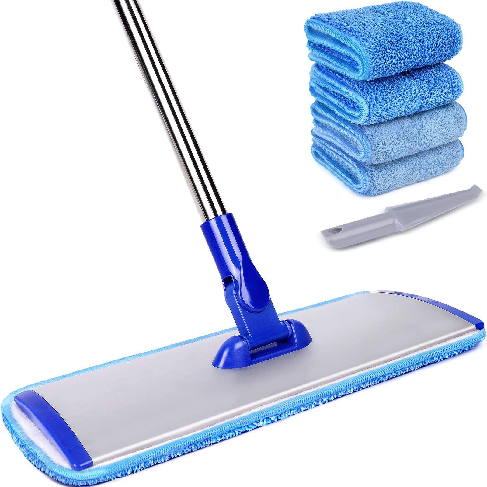 ca1a2bb3844b65a592142b64ef6384f8d9e489fd376898b25c71c54d133394a9.jpg Conliwell 18" Professional Microfiber Mop Floor Cleaning System, Flat Mop with Stainless Steel Handle, 4 Reusable Washable Mop Pads, Wet and Dust - Image 1