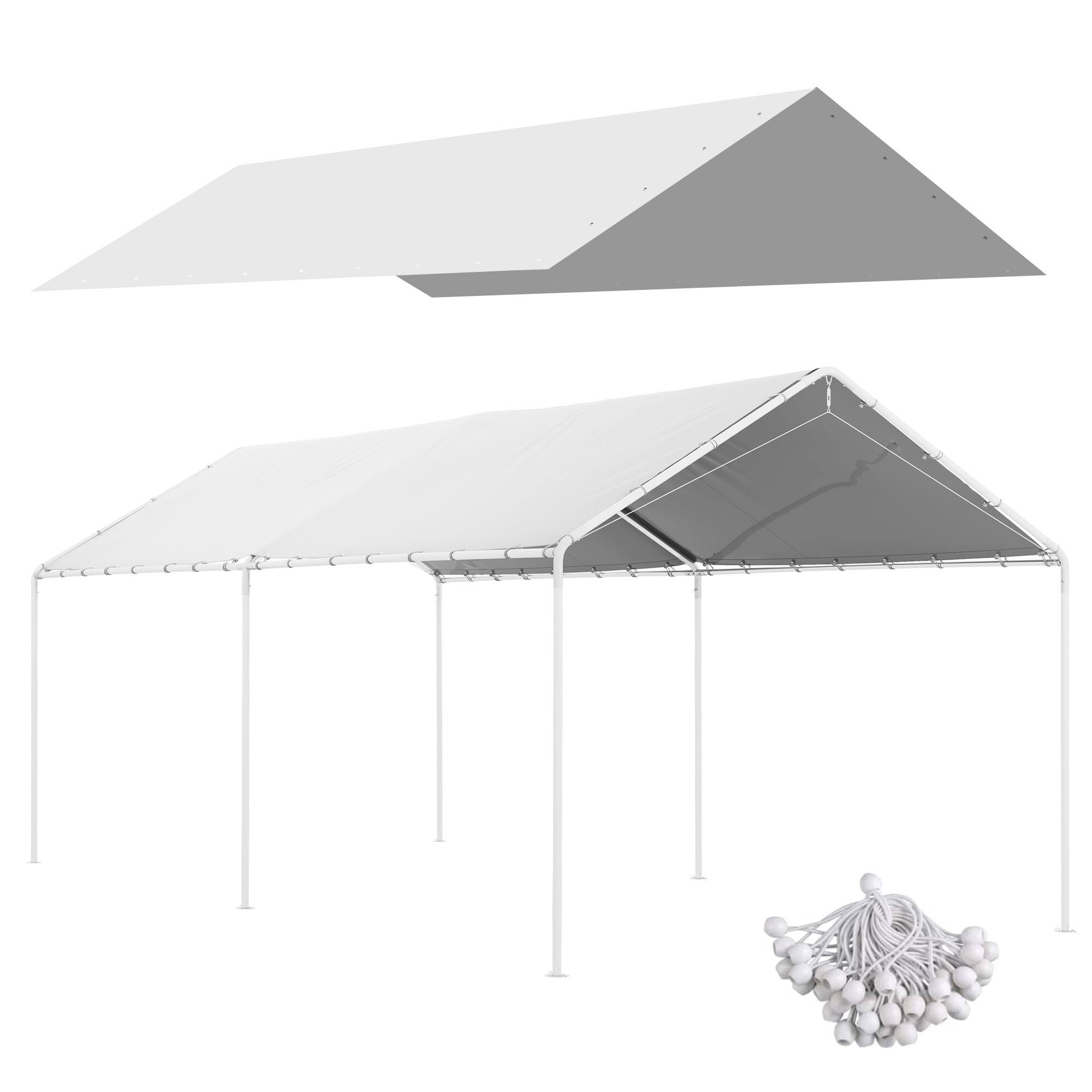 ca3bec9c88c1defd6aa822f75cabdd11ef952e793589fb6fbedfdbfc52c4e3dc.jpg Outsunny 10 x 20ft Carport Replacement Canopy Cover, UV Resistant, White - Image 1