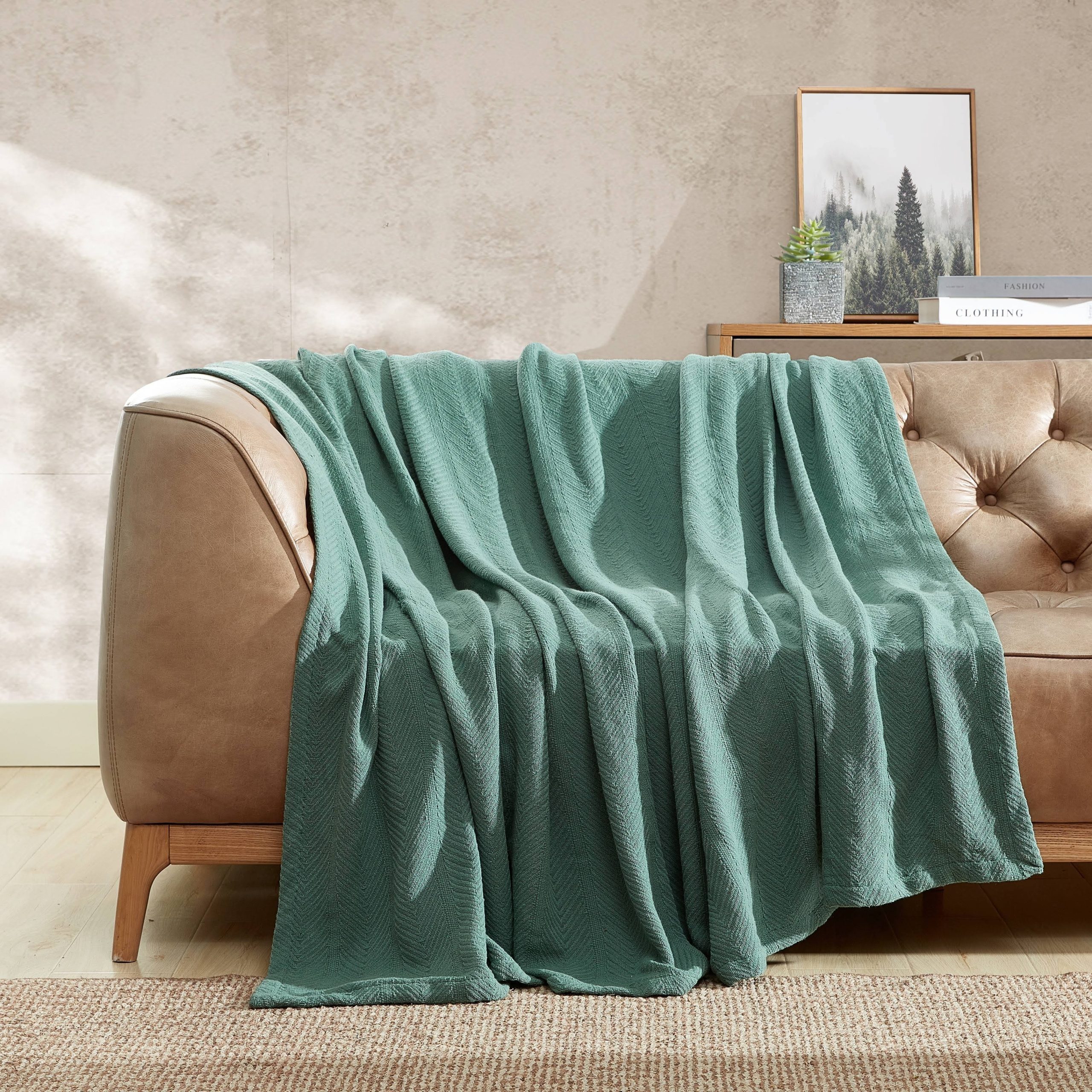 ca64e6f54fc3658882ece0476733d9f21cf10747adb0dc693a7567cc6444cb14.jpg Eddie Bauer Herringbone Cotton Blanket - Twin - Green - Image 1