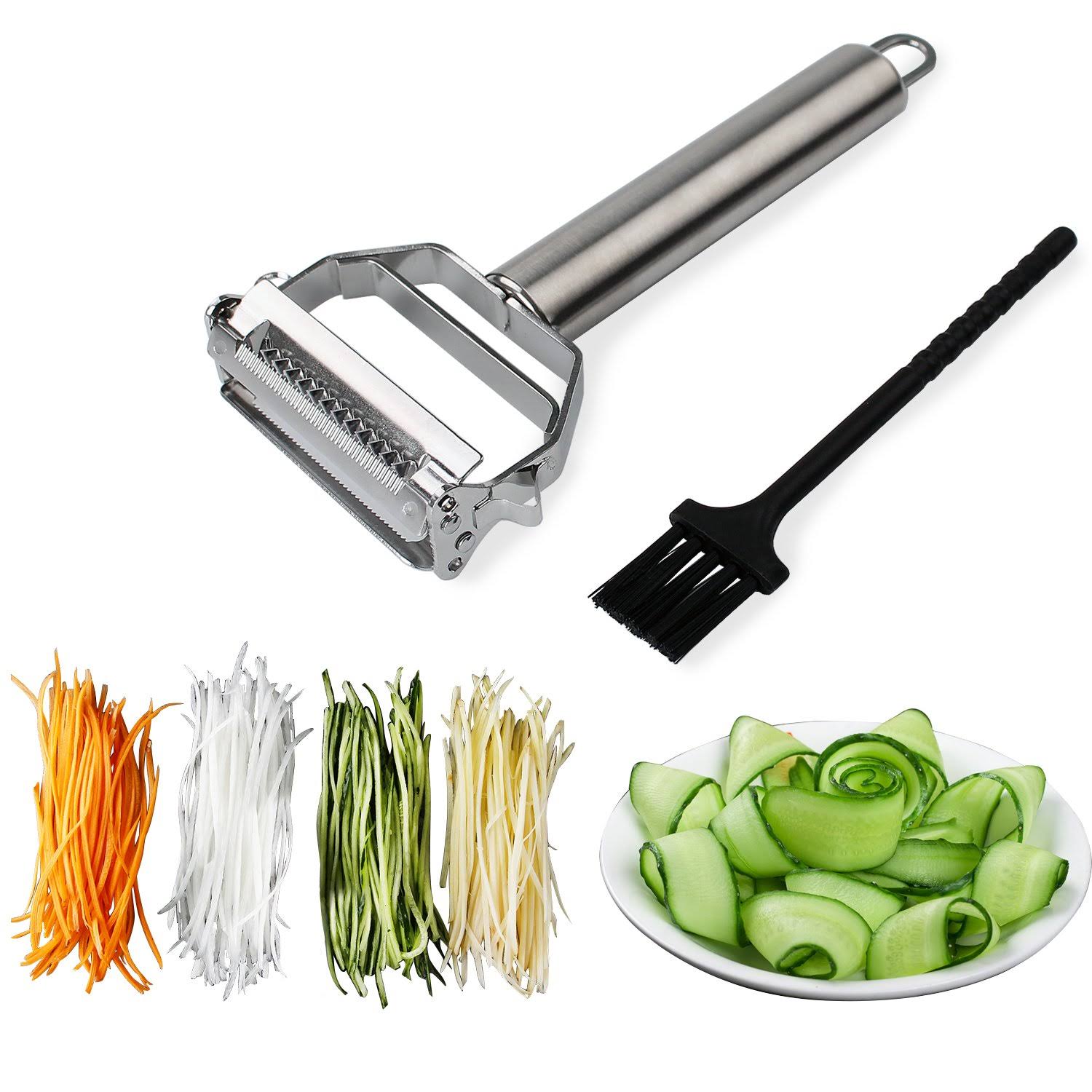 ca8a2dae1f528b350fbd511886b226d14ef94e8731bab85fd201ece4ab0da4a2.jpg Sunkuka Julienne Peeler Stainless Steel Cutter Slicer with Cleaning Brush Pro for Carrot Potato Melon Gadget Vegetable Fruit - Image 1