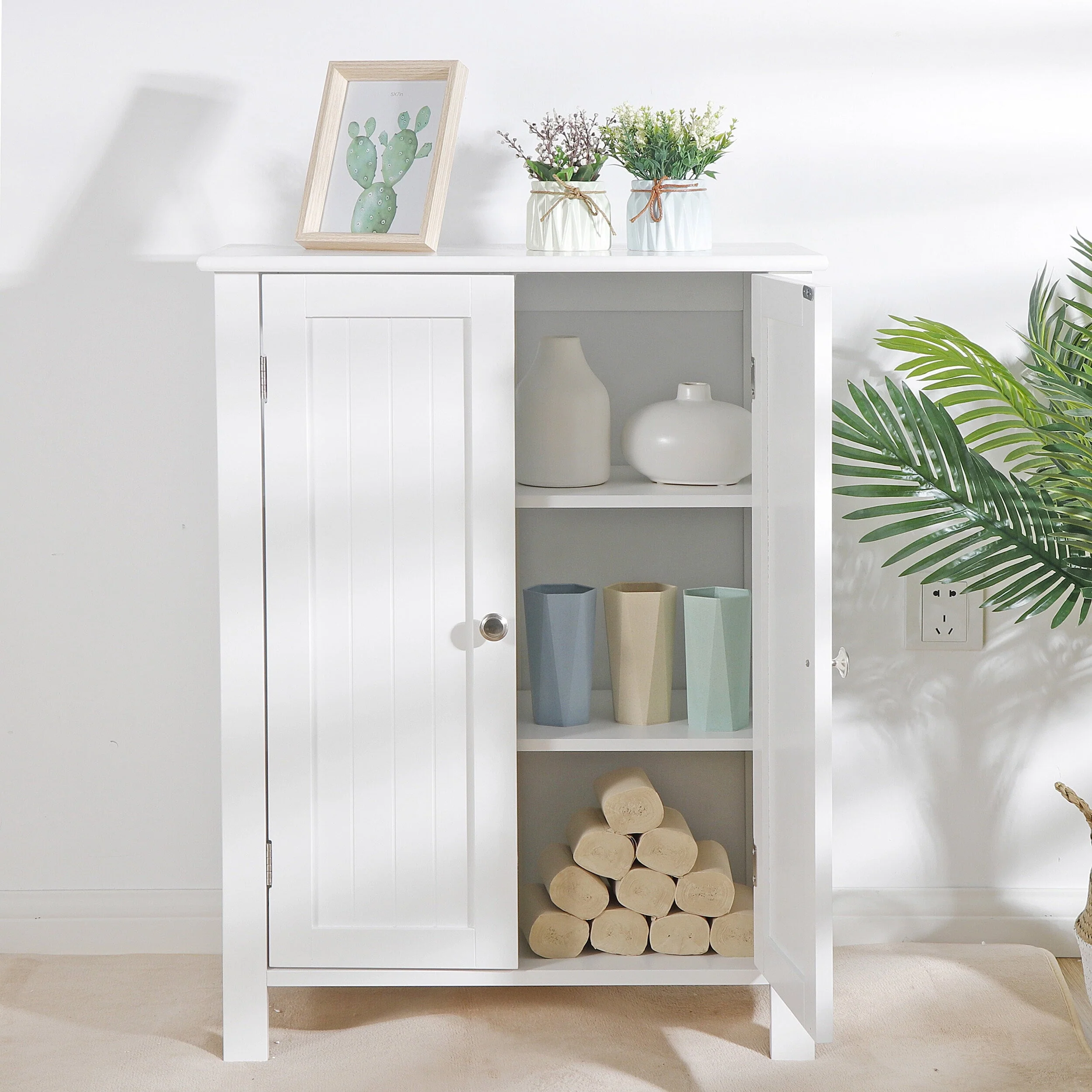 ca9a66d45f51b45b6d45c0fe17b3fb2e61b9232c955511e1512a8a826423ccf6.webp Homgarden 2 - Door Bathroom Floor Storage Cabinet Side Cupboard W/ Adjustable Shelves, 11.8'' W, White - Image 1