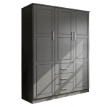 100% Solid Wood Cosmo 3-Door Wardrobe with Raised Panel Doors. Gray - Palace Imports 7115D - MadeInUSA