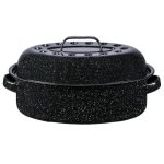 Bovado USA 19" inch Enamel Oval Turkey Roaster Pan + Lid - Thanksgiving Gift, Covered, Non-Sticky, Chemical Free, Dishwasher