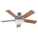 Hunter Pro's Best Five Minute 52" Ceiling Fan with Light - Brushed Nickel - Chestnut/Blackened Rosewood Blades