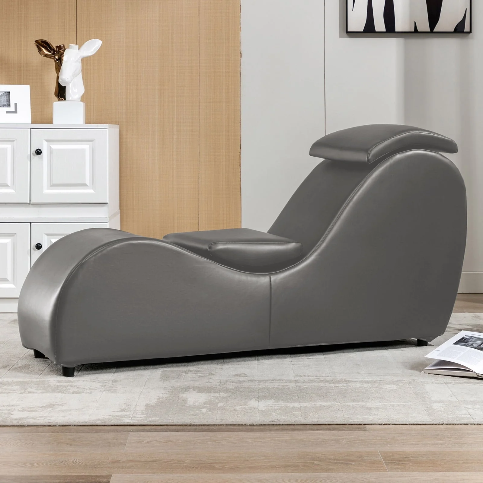cae6f9d0389f8cb16be6498fa0f701f562c8017e1bf434cbc93986fe7fab56bd.webp MUZZ Yoga Chair, Curved Yoga Chaise Lounge for Adults Stretching Exercising Relaxing, Chaise Lounge Chair with Adjustable Mats for Living Room Apartment Indoor(Dark Grey) - Image 1