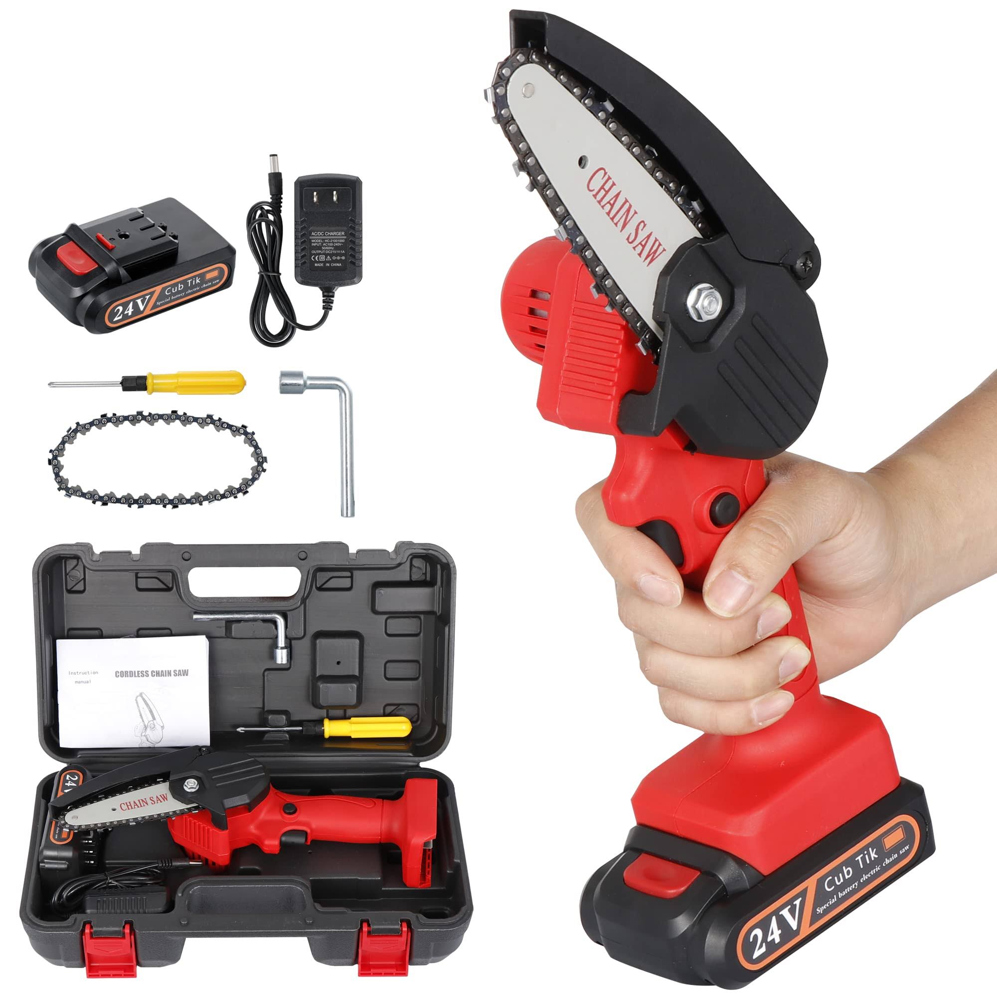 cafe7ff1421dd734cb1add66105b4206190e5aaffbf7c1c50c4b65a666b42f9a.jpg Mini Chainsaw Cordless 4-Inch Electric Power Chain Saws One-Hand Handheld Portable Chainsaws for Tree Branch Wood Cutting - Image 1