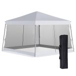 Outsunny 10' x 10' Pop Up Canopy, Foldable Canopy Tent with Carrying Bag, Mesh Sidewalls and 3-Level Adjustable Height for Outdoor, Party, White