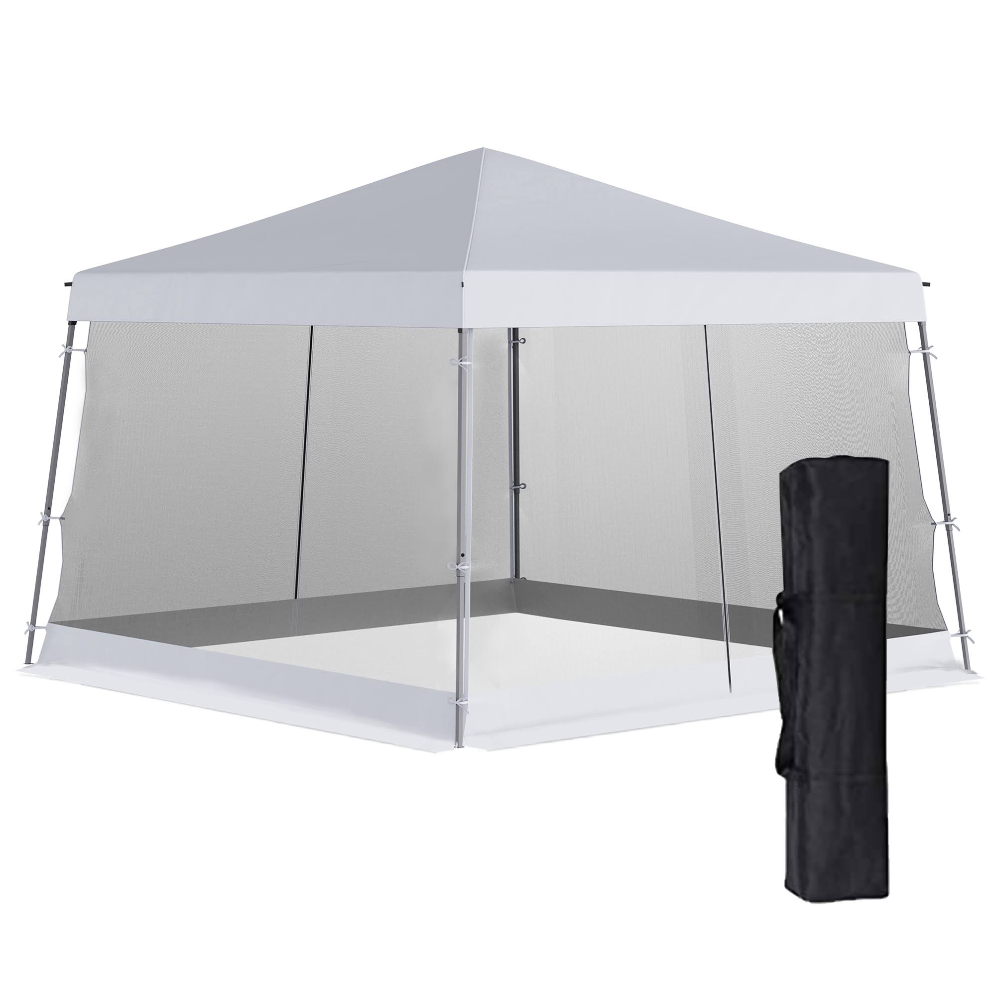 cb38b72f3e794c5f8143b2272cc8aec7ef0ef66fb983600d19709232c217e72d.jpg Outsunny 10' x 10' Pop Up Canopy, Foldable Canopy Tent with Carrying Bag, Mesh Sidewalls and 3-Level Adjustable Height for Outdoor, Party, White - Image 1