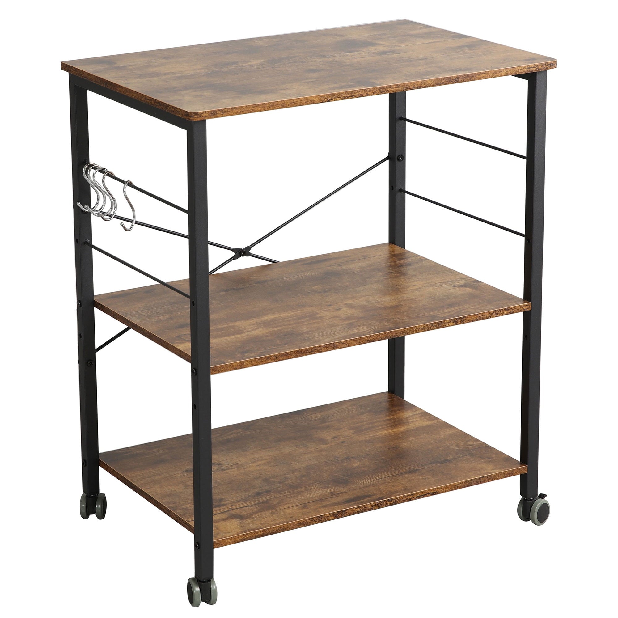 cb3c013b77f3ecab05fe6a1c11a7ce7f8894ede0c9747c2e39b529f31ca72a7d.jpg Baker's Rack 23.6 Inch Utility 3 Tier Microwave Stand. Rustic Brown - Image 1