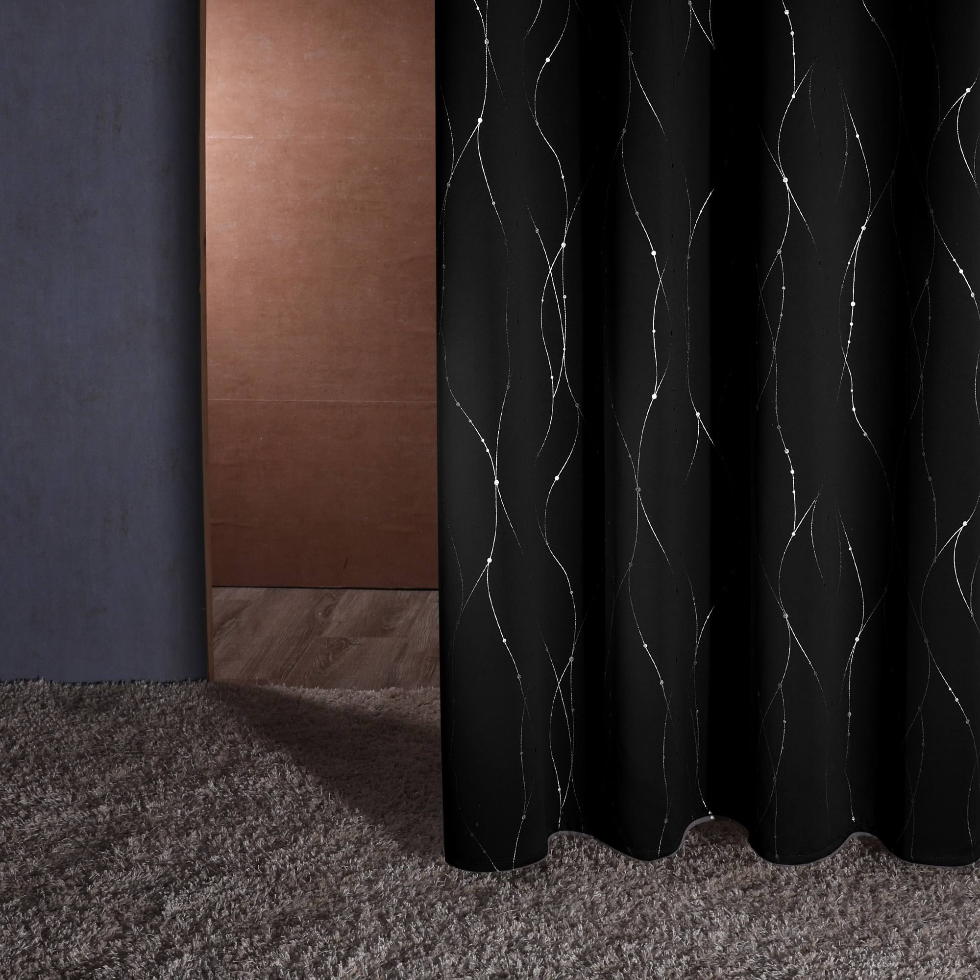 cb49e345413cc73e5aa805c95f5de80491f0ee0e7fc2de80c686375ea8afde3c.jpg 2 Piece Polyester Curtain Set Deconovo Size per Panel: 38" W x 84" L, Curtain Color: Black - Image 1