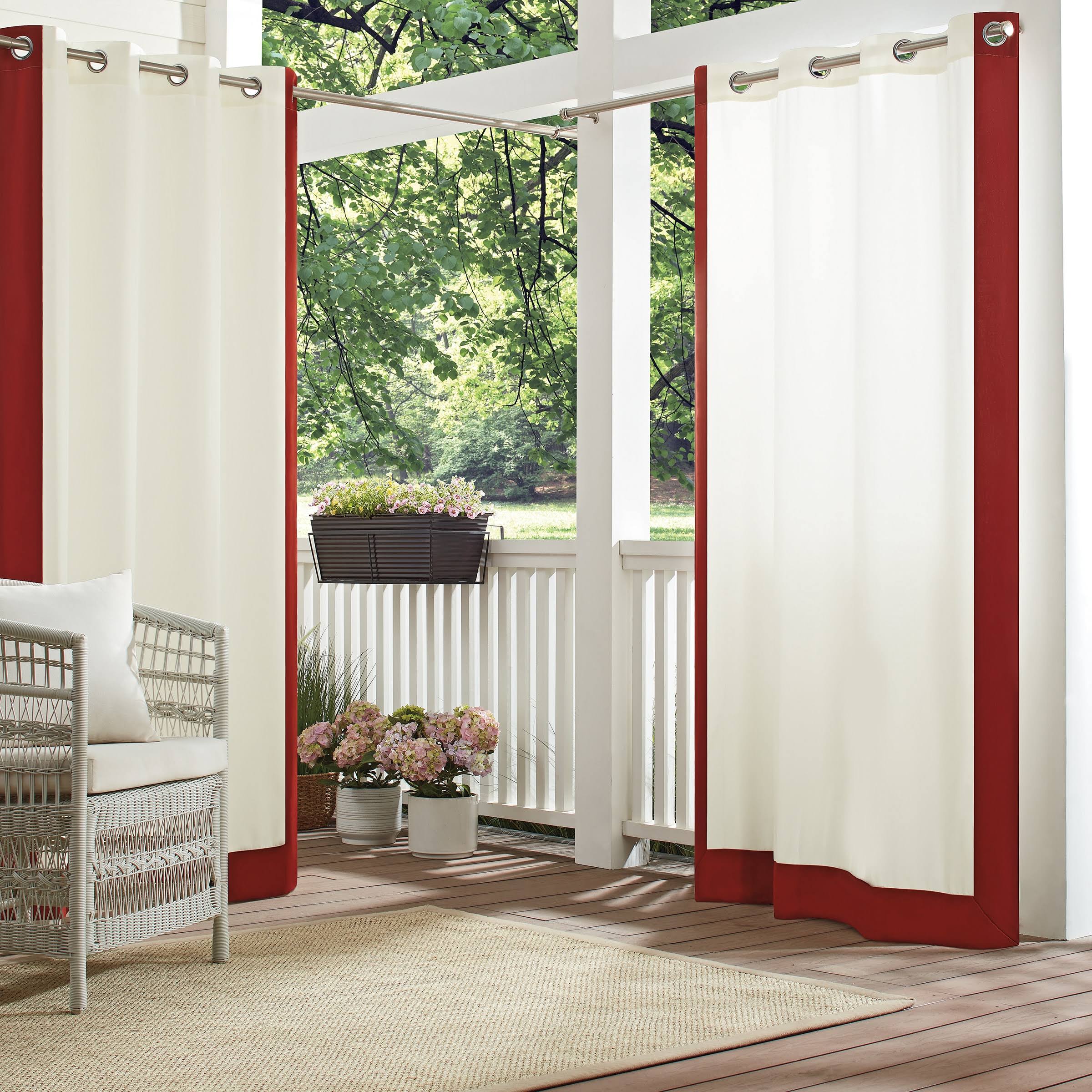 cb69c4fbe3a3e6eba14c71c5be3094dbe3285ab4490ad7bc920077aecc8304f6.jpg Waverly Hampton Border 95" Grommet Indoor/Outdoor Window Curtain Panel in Red (Single) - Image 1
