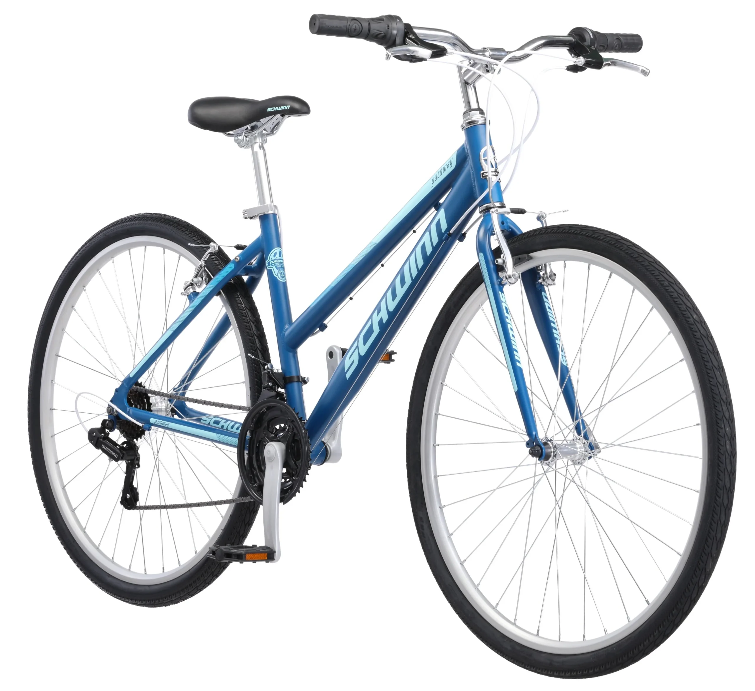 cb760050a454c4ca7cdff203ebff3569d1820a69f3be5daf1eec37c8f9ab3190.webp Pathway Multi - Use Bike, 700c Wheels, 18 Speeds, Womens Frame, Blue, 28 in Wheel Size, Hybrid - Image 1