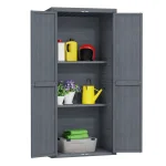 AECOJOY Outdoor Wooden Storage Cabinet Weatherproof, Garden Vertical Storage Shed with 3 Adjustable Shelves