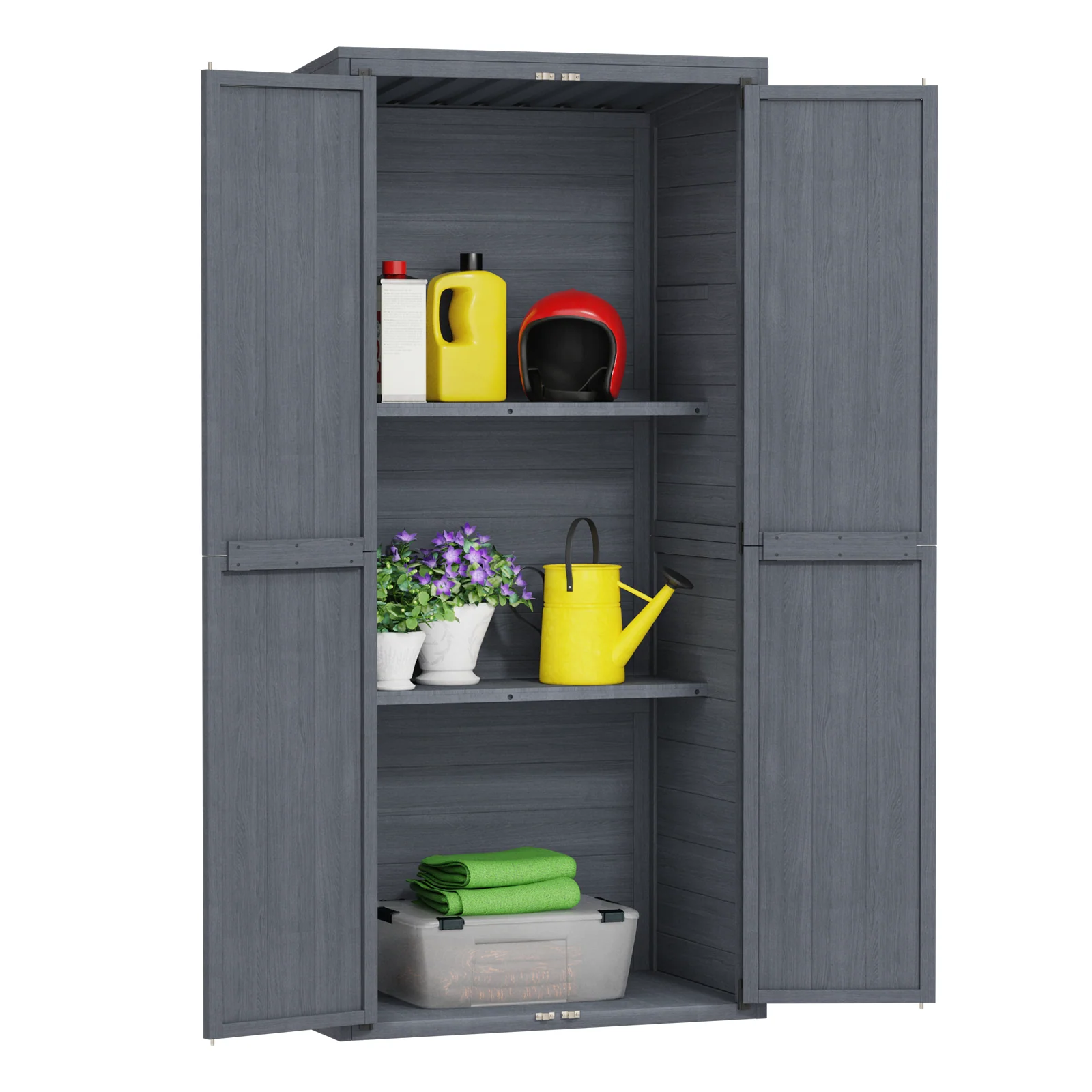 cb76fd1e4d0e33e889a2ce879af9fd7292c7c1838546f3c20fc001c4ba308dc5.webp AECOJOY Outdoor Wooden Storage Cabinet Weatherproof, Garden Vertical Storage Shed with 3 Adjustable Shelves - Image 1