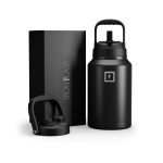 Iron Flask One Gallon Water Bottle with Straw and Spout Lids Midnight Black