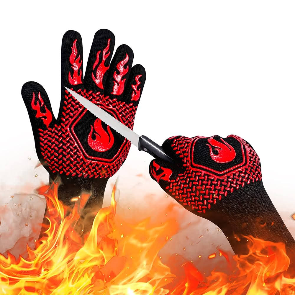 cbe711b25cf482aa4cc38f9e58712a6523390099a5342d127ea3c3f356f0cc8c.jpg DKHDBD BBQ Fireproof Gloves, Grill Cut-Resistant Gloves 1472��F Heat Resistant Gloves, Non-Slip Silicone Oven Gloves, Kitchen Safe Cooking Gloves for - Image 1