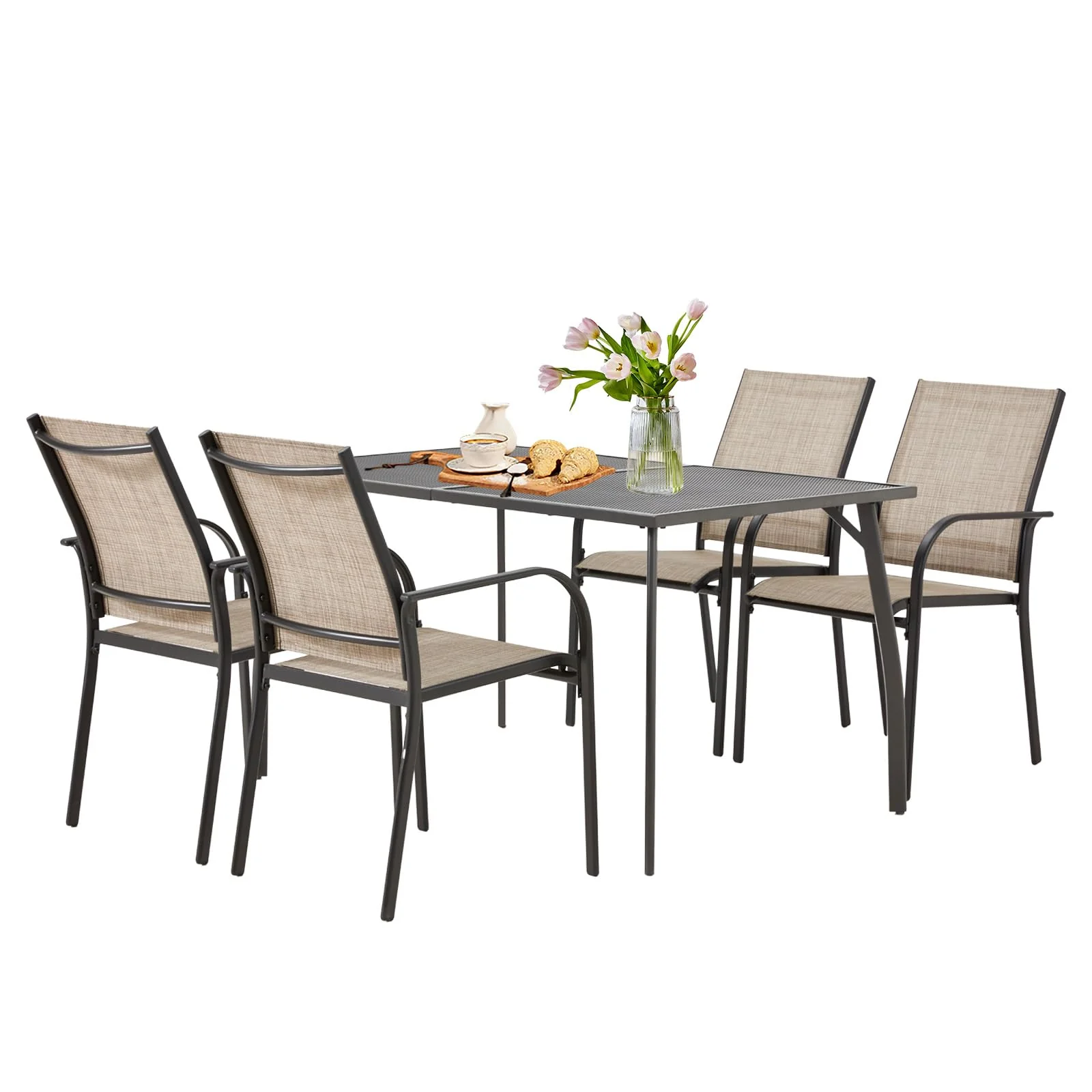 cc01d873483bab4e1311a89034232bed805781cfa58b13ba6ea1ed06903fd1c7.webp AECOJOY 5 Piece Patio Table and Chair Set for 4, Outdoor Dining Set with Rectangle Table 1.73" Umbrella Hole - Image 1