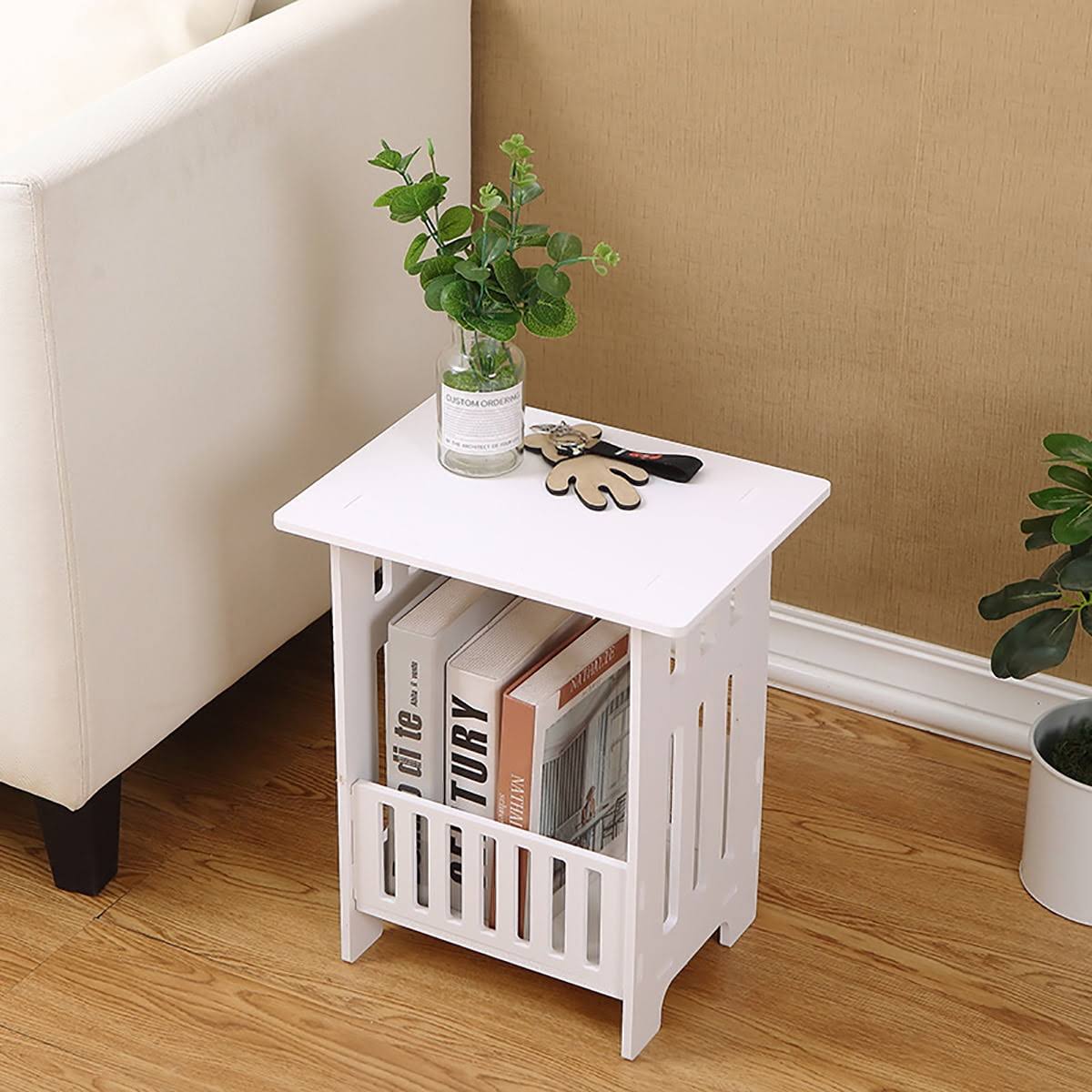 cc17113eb31e696ffe90d838d788b0a08b2000dfa94e3e1f1772d15c40c53316.jpg White Modern Bedside Table Bedroom Nightstand End Table Plant Stand Holder Storage Rack Organizer - Image 1