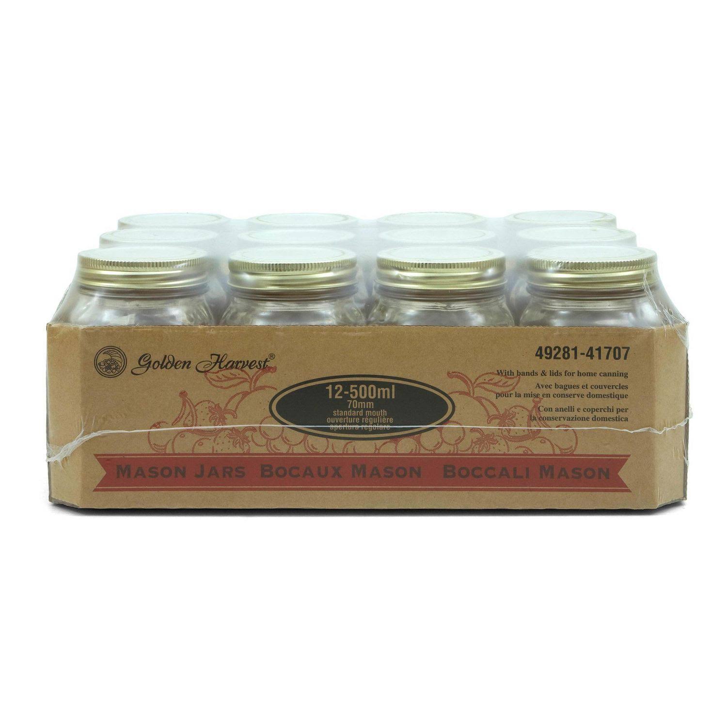 cc2e2e835c7ae8e5210a187916dbdf603461e79d2a9c957b0d6a559fd92804d4.jpg Golden Harvest 500 ml Glass Mason Jars, 12 Pack - Image 1