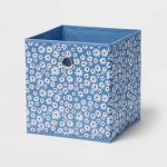 11" Fabric Cube Storage Bin Blue Floral - Room Essentials
