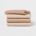 4pk Cotton Waffle Dishcloths Taupe - Threshold