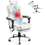 AECOJOY Office Chair with 7 Points Vibration Massage&Heat, Adjustable Ergonomic Recliner, Cream White