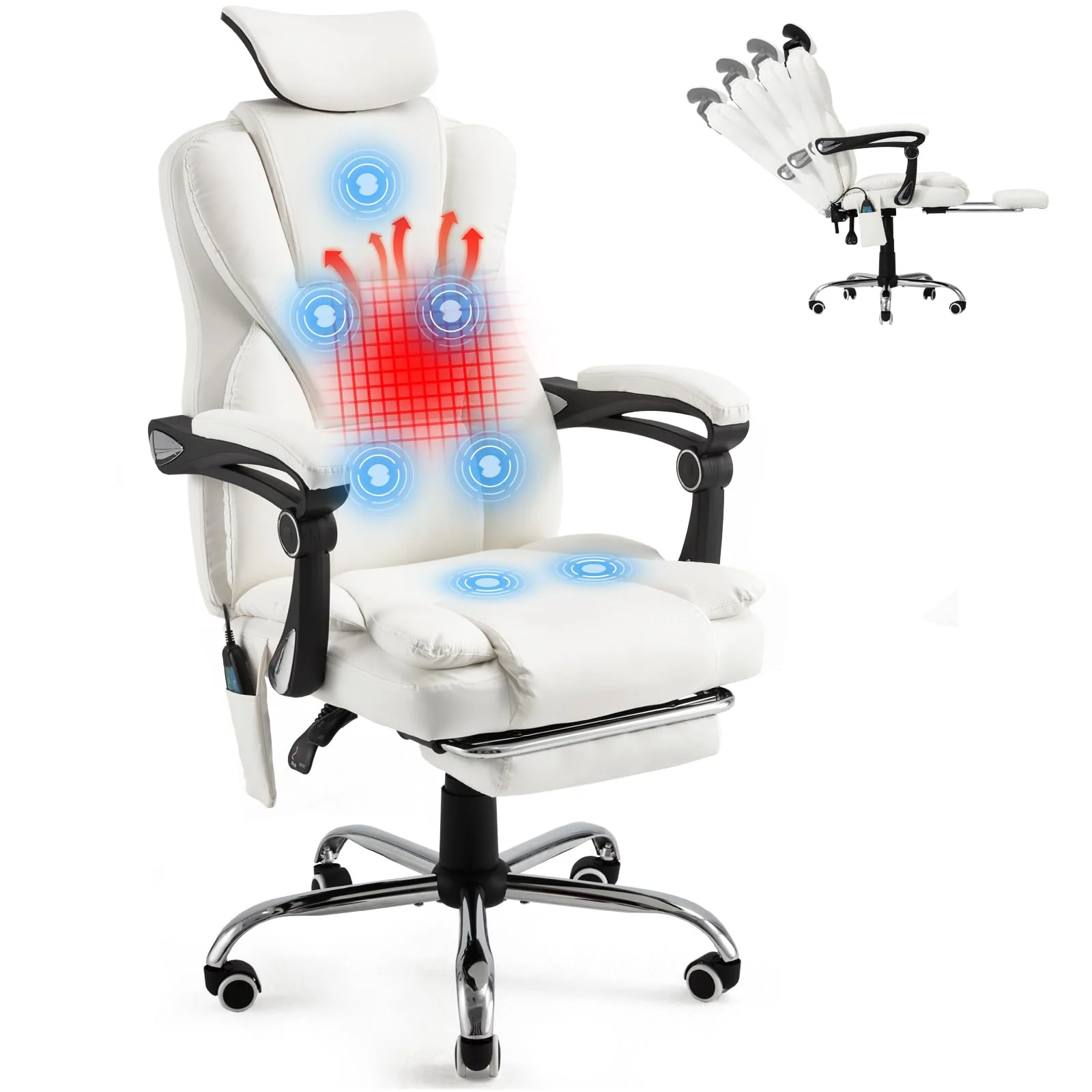 cc7aa2b068841bfd0ad2bbe96337e0c6599cda979faf9fa7bb3a53459bb2ac3f.webp AECOJOY Office Chair with 7 Points Vibration Massage&Heat, Adjustable Ergonomic Recliner, Cream White - Image 1